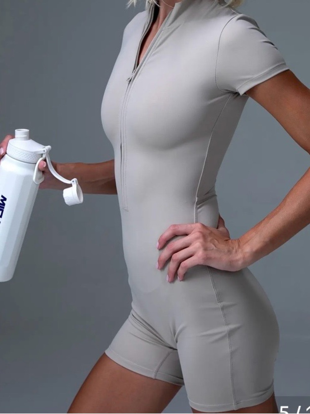 Women’s Short Sleeve Zip-Front Yoga Romper Lycra Stretch Buttery Soft khaki